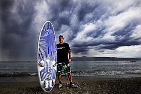 Stormy skies behind Josh Angulo