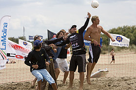The boys player beach soccer