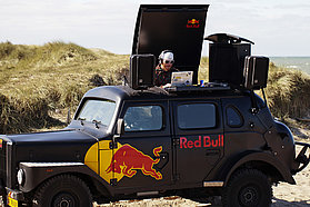 Red Bull van banging out the tunes