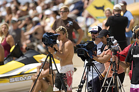 Film crews on hand to record the action