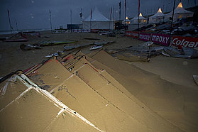 Rigs buried in the sand after last nights storm