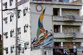 Windsurfer on local building
