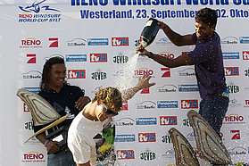Van Broekhoven gets sprayed with champagne