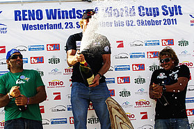 Champagne moment for Men's slalom top three