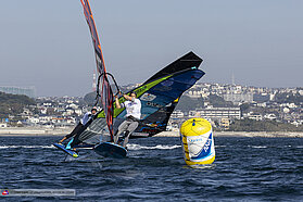 Matteo comes out of the gybe