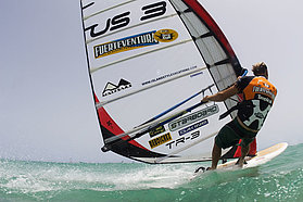 Kevin Pritchard cruises across the azure waters of Fuerteventura